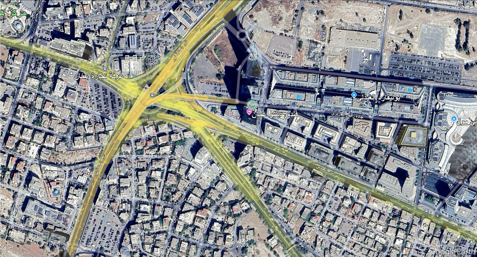 ارض تجاريه 1دونم و 108 متر جبل عمان على دخلة مستشفى الاردن بجانب الفندق لاندمارك